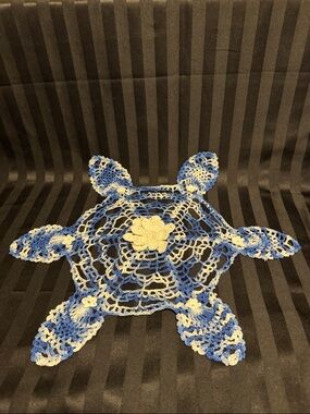 Hand Crocheted Three Color Doily with Flower Center & Little Flower Accents